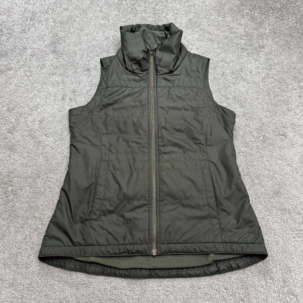 Columbia Quilted Puffer Vest Womens Small Green Full Zip Outdoor Fleece Line